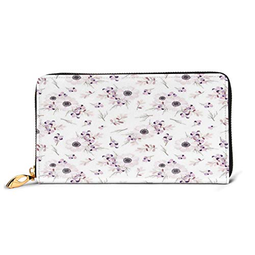 Women's Long Leather Card Holder Purse Zipper Buckle Elegant Clutch Wallet, Shabby Chic Spring Pattern Blossoming Bridal Bouquets Romantic,Sleek and Slim Travel Purse