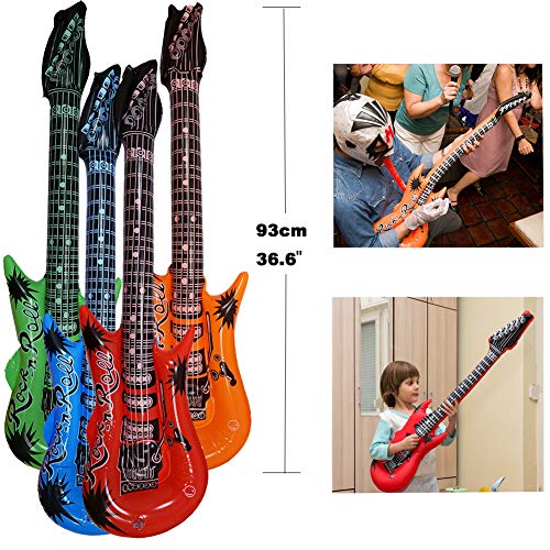 Woo Well 17 Piezas Juguete de Instrumentos Inflable de Gran tamaño,Incluye: 4 x Guitarra Inflable (93 cm), 4 x saxofón Inflable (70 cm), 4 x micrófono Inflable (35 cm), 4 x Gafas, 1 x Bomba Manual.