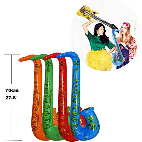 Woo Well 17 Piezas Juguete de Instrumentos Inflable de Gran tamaño,Incluye: 4 x Guitarra Inflable (93 cm), 4 x saxofón Inflable (70 cm), 4 x micrófono Inflable (35 cm), 4 x Gafas, 1 x Bomba Manual.