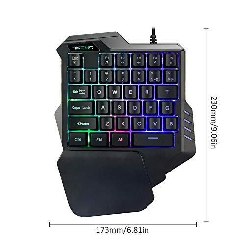 Wood.L Teclado mecánico portátil de una Sola Mano para Juego de Mano artefacto Mano Izquierda Teclado de Juego para Juego LOL/Dota/OW/PUBG/Fortnite Control de Juego ergonómico