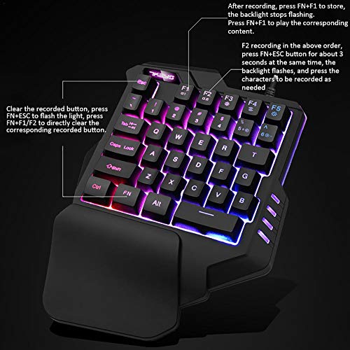 Wood.L Teclado mecánico portátil de una Sola Mano para Juego de Mano artefacto Mano Izquierda Teclado de Juego para Juego LOL/Dota/OW/PUBG/Fortnite Control de Juego ergonómico
