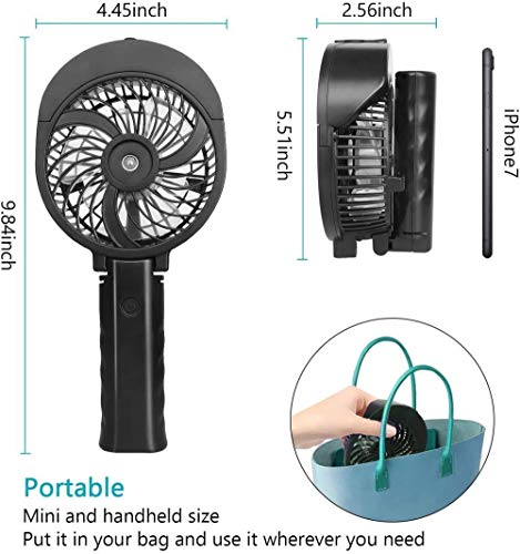 Woodtree Ventilador de la bruma Mini USB Recargable portátil silencioso humidificador con 2000 mAh de la batería Li-Poli, 3 velocidades Ajustables for el hogar, Viajes, Oficina, al Aire Libre,