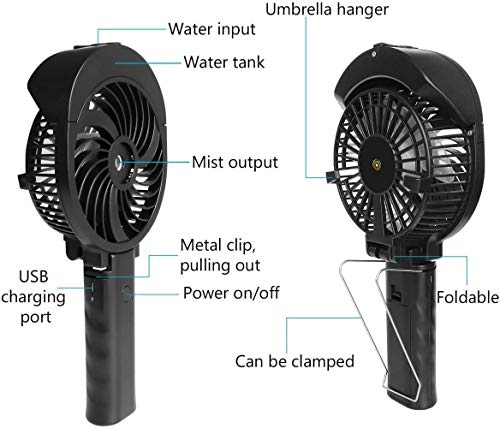 Woodtree Ventilador de la bruma Mini USB Recargable portátil silencioso humidificador con 2000 mAh de la batería Li-Poli, 3 velocidades Ajustables for el hogar, Viajes, Oficina, al Aire Libre,