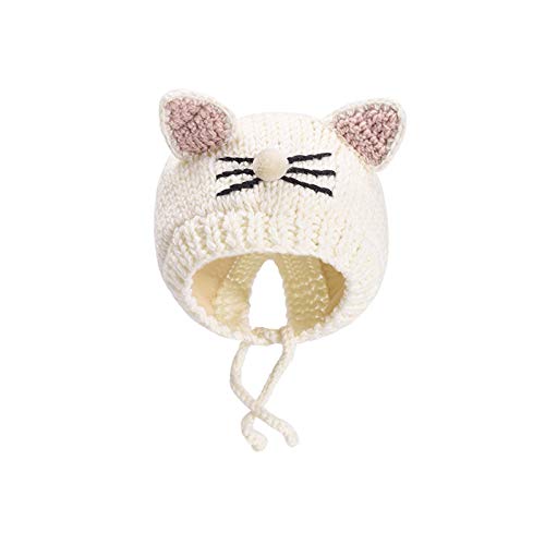wopiaol Gorro de Punto para niños, Gorro de bebé y Gato Lindo Tejido a Mano, además de Gorro de Terciopelo, cálido de otoño e Invierno con Cordones divididos