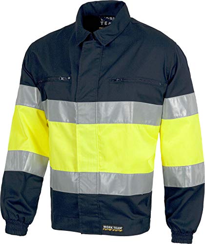 Work Team Cazadora con 2 Cintas de Alta Visibilidad y Reflectante. EN471. Hombre Marino+Amarillo A.V. M