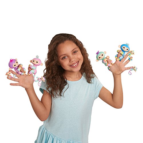 Wowwee- Ashley y Chance Mascota Interactiva Fingerling Mono + bebé monito, Color Rosa (3542)