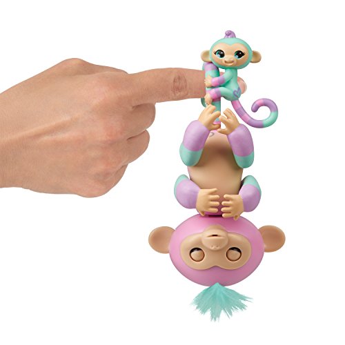 Wowwee- Ashley y Chance Mascota Interactiva Fingerling Mono + bebé monito, Color Rosa (3542)