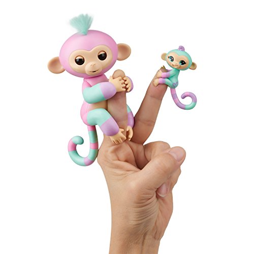 Wowwee- Ashley y Chance Mascota Interactiva Fingerling Mono + bebé monito, Color Rosa (3542)