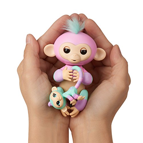 Wowwee- Ashley y Chance Mascota Interactiva Fingerling Mono + bebé monito, Color Rosa (3542)