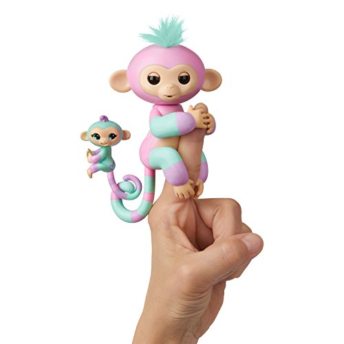 Wowwee- Ashley y Chance Mascota Interactiva Fingerling Mono + bebé monito, Color Rosa (3542)
