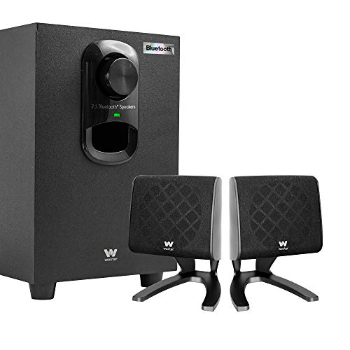 Woxter Big Bass 110r - Altavoces estéreo Bluetooth 2.1 con subwoofer de Madera, Bass réflex, 20W de Potencia y conexión estéreo RCA de 3,5mm. Ideal para PC/Smartphones y videoconsolas.