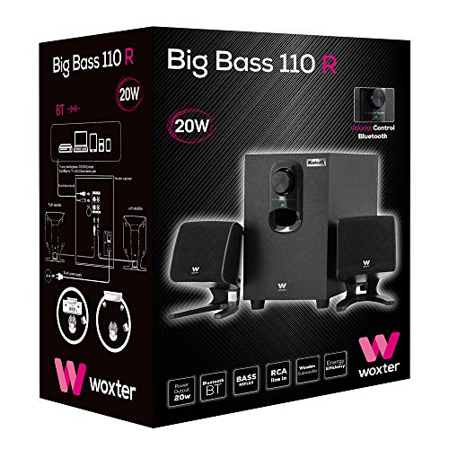 Woxter Big Bass 110r - Altavoces estéreo Bluetooth 2.1 con subwoofer de Madera, Bass réflex, 20W de Potencia y conexión estéreo RCA de 3,5mm. Ideal para PC/Smartphones y videoconsolas.
