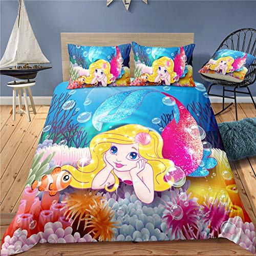 WPHRL Juego de Ropa de Cama 4 Piezas Poliéster Microfibra Sirena roja Juego de Fundas de Edredón Incluye 1 Funda Nórdica 1 sábana y 2 Funda de Almohada Regalo de halloween200x230cm