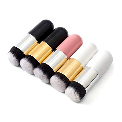 WPOS 1PC Pincel de Maquillaje Profesional Chubby Foundation Brush Pincel de Maquillaje de 5 Colores Pincel de Maquillaje Profesional, 05 Oro Negro, España