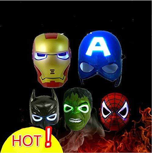 WSJDE 5 Unids/Lote Máscara de Superhéroe Brillante Led para Niños y Adultos Vengadores Marvel Capitán América Spiderman Hulk Iron Man Batman Party Máscara