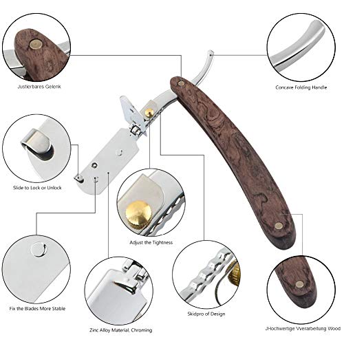 Wskderliner Navaja Afeitar de Barbero Accesorio Profesional de Afeitado y Cuidado de Contorno de Barba con Bolsa de Cuero 10 Cuchillas