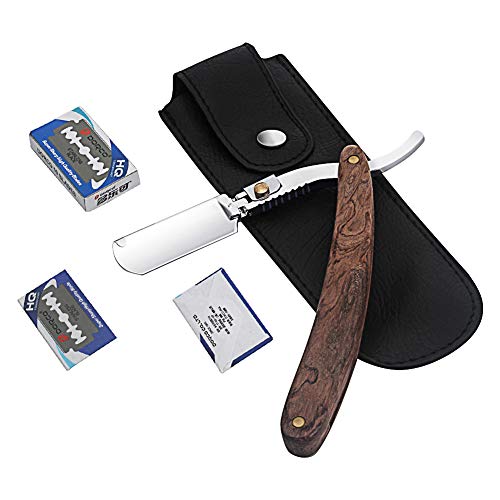 Wskderliner Navaja Afeitar de Barbero Accesorio Profesional de Afeitado y Cuidado de Contorno de Barba con Bolsa de Cuero 10 Cuchillas