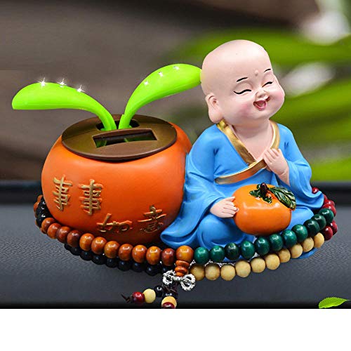 Wsliqrti Decoración del Coche Columpio Pequeño Monje Joyería Pequeña Estatua Budista Principiante Que Mantiene la Paz Asiento de Perfume-Cuentas de Caoba de Color Azul