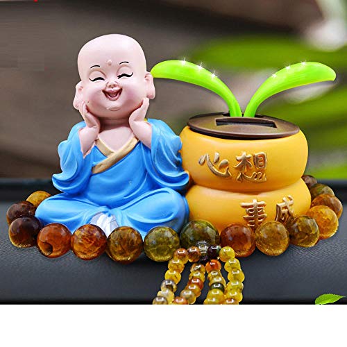 Wsliqrti Decoración del Coche Columpio Pequeño Monje Joyería Pequeña Estatua Budista Principiante Que Mantiene la Paz Asiento de Perfume-Cuentas de Caoba de Color Azul