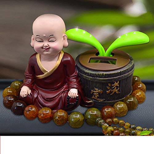 Wsliqrti Decoración del Coche Columpio Pequeño Monje Joyería Pequeña Estatua Budista Principiante Que Mantiene la Paz Asiento de Perfume-Cuentas de Caoba de Color Azul