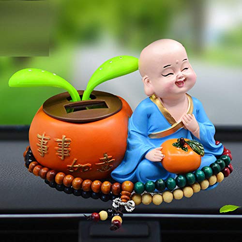 Wsliqrti Decoración del Coche Columpio Pequeño Monje Joyería Pequeña Estatua Budista Principiante Que Mantiene la Paz Asiento de Perfume-Cuentas de Caoba de Color Azul