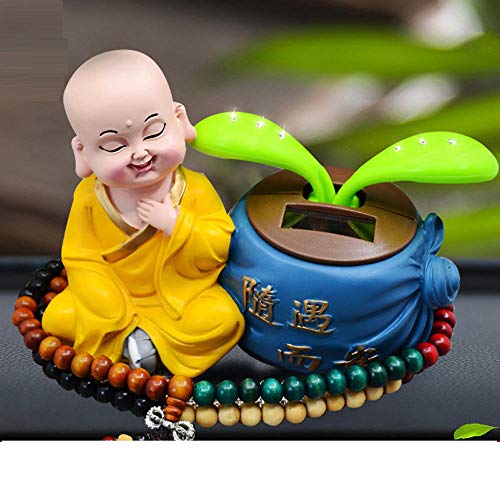 Wsliqrti Decoración del Coche Columpio Pequeño Monje Joyería Pequeña Estatua Budista Principiante Que Mantiene la Paz Asiento de Perfume-Cuentas de Caoba de Color Azul