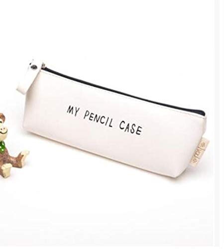 WTBI 1pc / Sell Best Deal Triangle My Pencil Case Clásico Color Blanco y Negro Impermeable PU Cuero Almacenamiento Cosmético Estuches para lápices, D