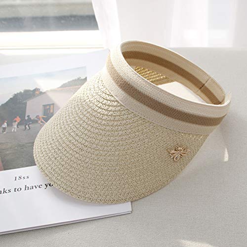 wtnhz Sombrero-Sombrero Femenino versión Coreana de la pequeña Abeja Diadema Sombrero para el Sol Gorra de Paja Visera de Sol de Verano Sombrero de Playa