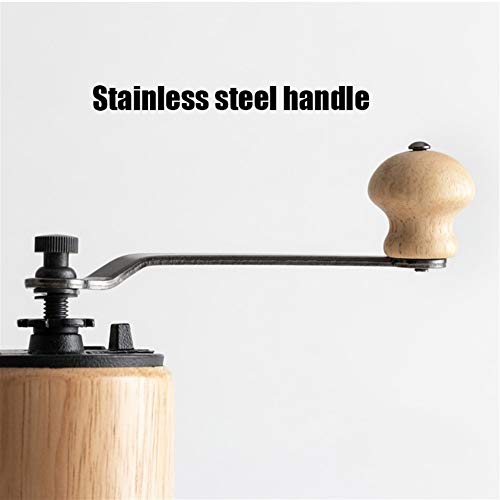 WWY Ajustable Manual Molinillo de café, Mango de Acero Inoxidable, Hierro Fundido Molienda Core, Cuerpo de Madera, Zona de Mano Molino de café for su hogar, Oficina o de Viaje