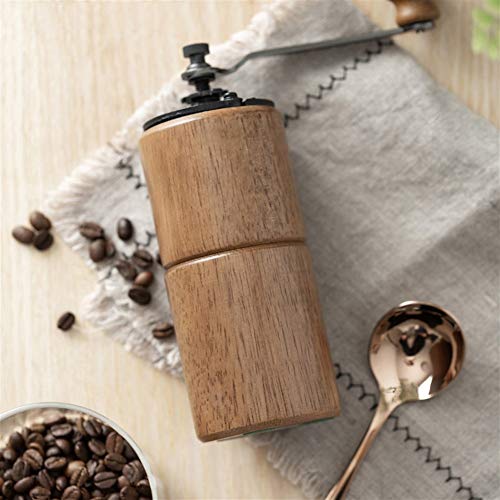 WWY Ajustable Manual Molinillo de café, Mango de Acero Inoxidable, Hierro Fundido Molienda Core, Cuerpo de Madera, Zona de Mano Molino de café for su hogar, Oficina o de Viaje