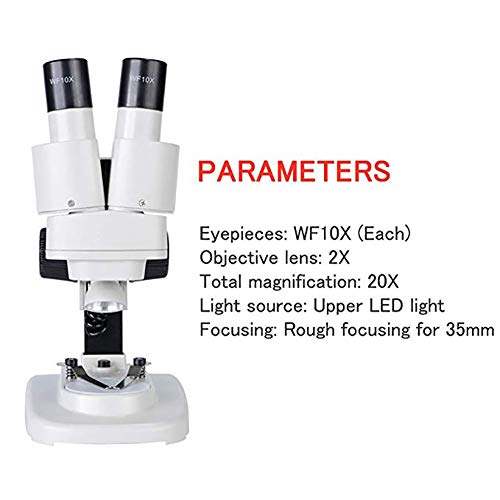 WXX Microscopio Binocular 20X con Doble Fuente De Luz LED, Microscopio Biológico De Metal, Puede Observar Rocas, Plantas, Monedas, Insectos, Etc.