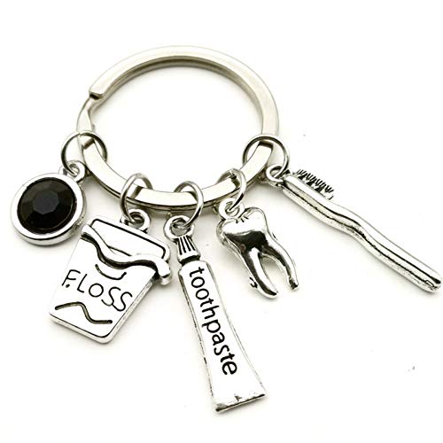 Wyoujk Colgante de Pasta de Dientes Nueve Tipos de Gemas Hombre Mujer Llavero del Coche Regalo de joyería Experto en Salud Dental Cepillo de Dientes de Hilo Mixto