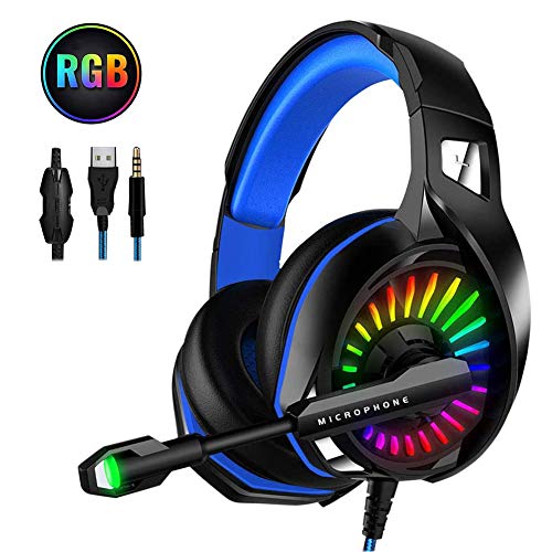 WZTO Auriculares Gaming para PS4, PC, Xbox One, Auriculares con Micrófono RGB LED, Casco Gaming Auriculares para Nintendo Switch Playstation móvil Computadora Móvil