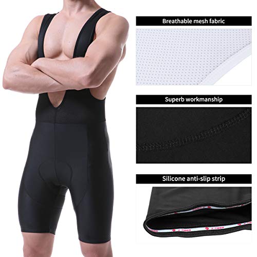 X-TIGER Hombres con Tirantes Manga Corta Interior de Bicicleta Maillots Culotte con 5D Gel Acolchado-XL