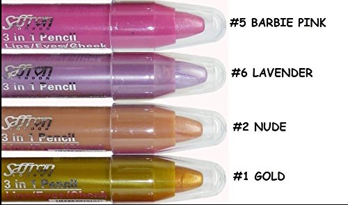 X5 Units New Saffron London 3 en 1 Pencil for Lips Eyes and Cheek Liner Chunky Crayon Colours
