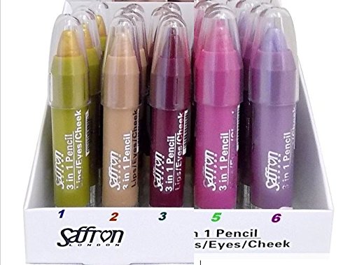 X5 Units New Saffron London 3 en 1 Pencil for Lips Eyes and Cheek Liner Chunky Crayon Colours