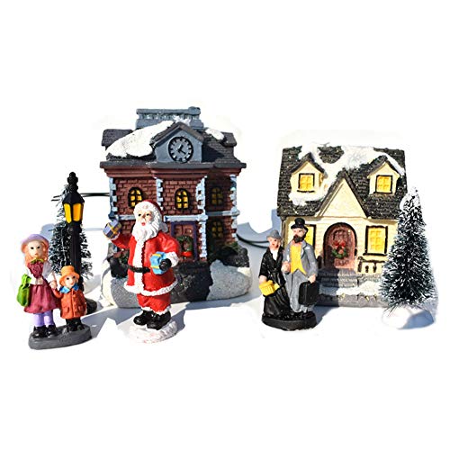 XanSpoden Mini Pueblo NavideñO, Juego De ConstruccióN De Casas De 10 Piezas, DecoracióN NavideñA DIY con Luces De Hadas para El Hogar, Fiesta, Regalo para NiñOs