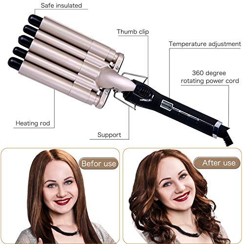 Xchingwan 5 Barrel Iron Curling Iron 5 Barrel Curly Hair Styling Tools Pinzas para rizar, onda grande Férula ondulada Aleación ambiental Hair Crimpers Plancha con pantalla digital de temperatura