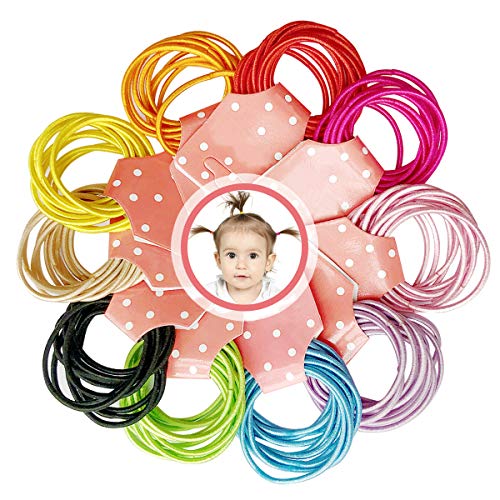 XCOZU 100 piezas de cintas elásticas para el pelo para bebé,10 colores mini gomas para el cabello para coleta de pelo fino para bebés y niñas niños pequeños 3cm x 0.2 cm