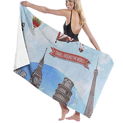 xcvgcxcvasda Serviette de Bain, Bathroom Towels Travel Big Ben Eiffel Tower London Beach Bath Pool Sport Travel Hand SPA Towel 31x51 Inches Size