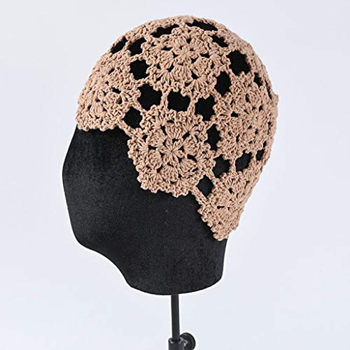 Xiangrun Boina Mujer - Mujeres de la Vendimia por Ganchillo de la Mano del Sombrero del algodón de Verano caída de Flores de Punto Creuse Literatura Color sólido il cráneo del Sombrero de