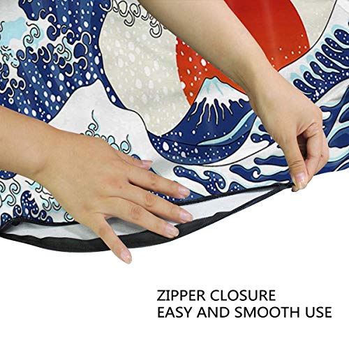 XINGAKA Funda nórdica Estampada，Ocean Wave Ancient Great Japan Wave y Red Sun Sunrise Scenery Estilo japonés Náutico，Conjunto de Ropa de Cama de poliéster de 3 Piezas 220 * 240cm