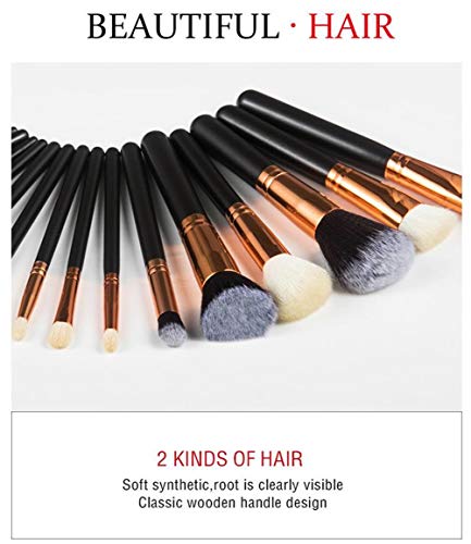 XINTD Pinceles de Maquillaje de cerdas Marrones 15 Unids Pinceles de Maquillaje Set Fundación Polvo Sombra de Ojos Herramientas de Belleza