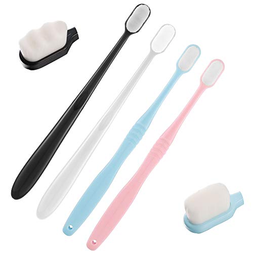 Xinzistar 4 piezas de cepillo de dientes suave 20.000 micro nano cerdas extra suaves portátiles cepillos de dientes manuales para recesión de encías, dientes sensibles frágiles, adultos niños