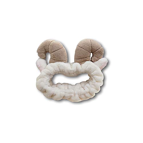 Xiton 1 PC Franela Blanda Cintas Para La Cabeza Lindo Cuerno De Oveja Banda EláStica Para El Cabello Cabello Ultra Suave Herramienta De Belleza CosméTica Para Lavar La Cara Ducha Spa (Blanco)