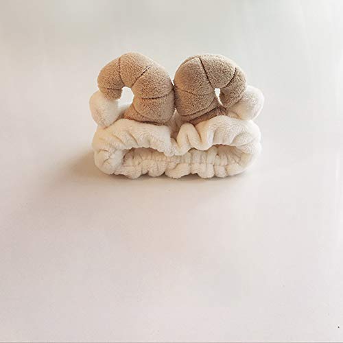 Xiton 1 PC Franela Blanda Cintas Para La Cabeza Lindo Cuerno De Oveja Banda EláStica Para El Cabello Cabello Ultra Suave Herramienta De Belleza CosméTica Para Lavar La Cara Ducha Spa (Blanco)