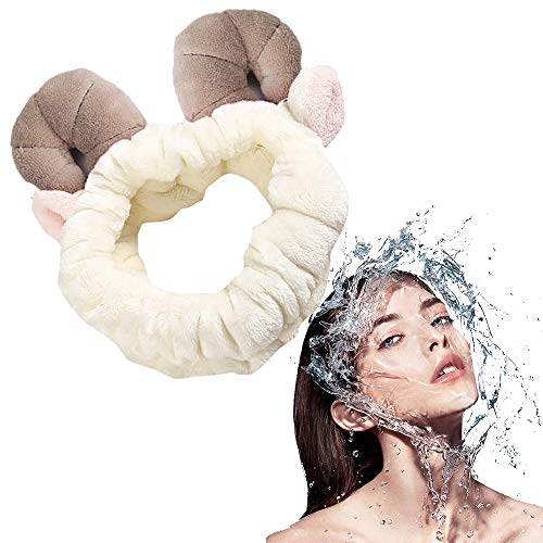 Xiton 1 PC Franela Blanda Cintas Para La Cabeza Lindo Cuerno De Oveja Banda EláStica Para El Cabello Cabello Ultra Suave Herramienta De Belleza CosméTica Para Lavar La Cara Ducha Spa (Blanco)