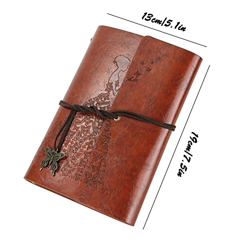XIUJUAN Libreta Bonitas Hojas Blancas Cuaderno de Viaje Bloc Notas Cuero Vintage entre A6-A5 Regalos Originales de Navidad San Valentín Cumpleaños Aniversario Boda Mujer, Bariposa Niña Marrón Pequeño