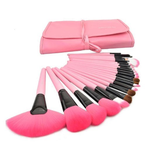 XLKJ Set de Brochas de Maquillaje Profesional 24pcs Pinceles Maquillaje para Bases, Contorno, Sombreado, Sombra de Ojos, Cejas, Labios, Corrector ect, Rosa