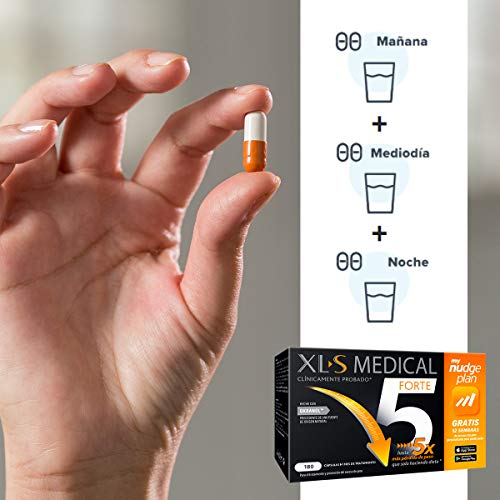 XLS Medical Forte 5 Nudge | Captagrasas | Pierde hasta 5 veces más peso que solo haciendo dieta | Perder Peso | Origen Natural 100% Vegano | 180 Cápsulas, 1 mes